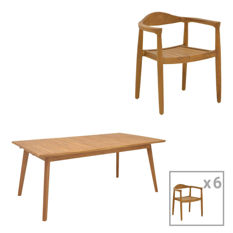 Dining set 7 pcs Ganny-Pino pakoworld teak wood in natural shade 180/240x100x75cm