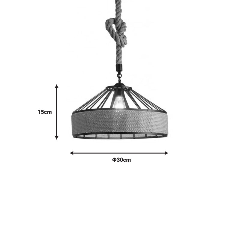 Pormode ceiling lamp black metal-natural rope D30x15cm