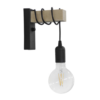 Wall light Jemvo E27 wood-metal in black-natural color 20x5.5x15/60cm