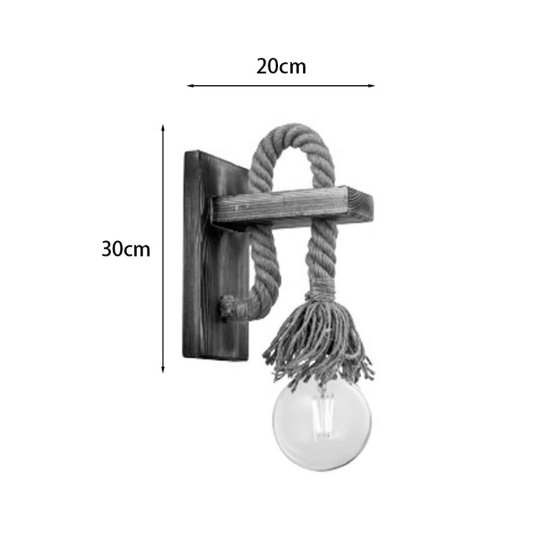 Wall light Nenika E27 wood and rope in natural color 14x14x26cm