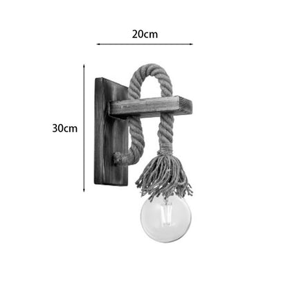 Wall light Nenika E27 wood and rope in natural color 14x14x26cm