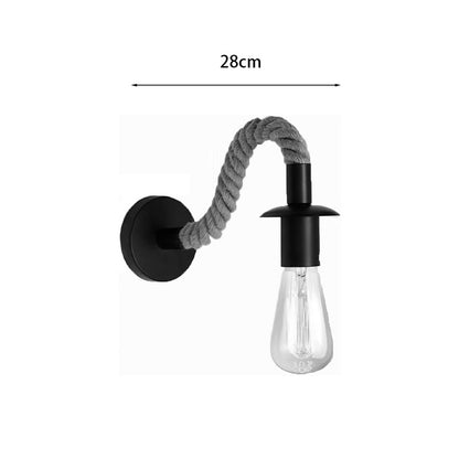 Wall light Kaniwel E27 metal and rope in black-natural color 28x10x10cm