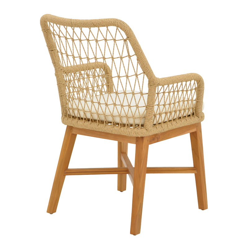Armchair Elaiza pakoworl teak wood and pe rope in natural-beige shade with cushion 58x60x90cm