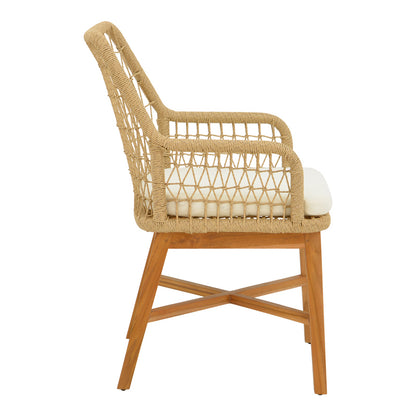 Armchair Elaiza pakoworl teak wood and pe rope in natural-beige shade with cushion 58x60x90cm