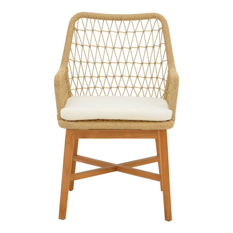 Armchair Elaiza pakoworl teak wood and pe rope in natural-beige shade with cushion 58x60x90cm