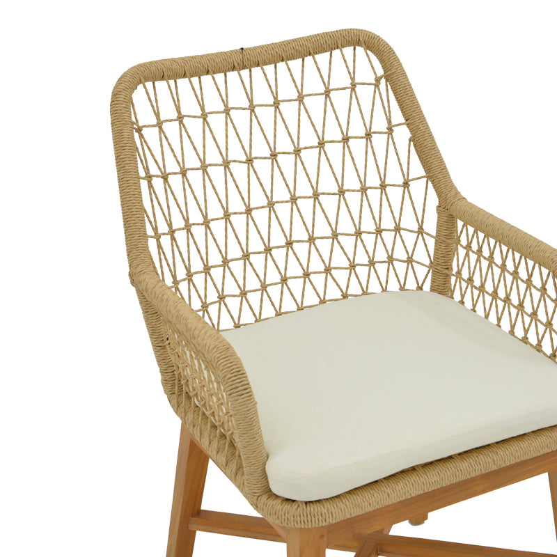 Armchair Elaiza pakoworl teak wood and pe rope in natural-beige shade with cushion 58x60x90cm
