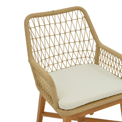 Armchair Elaiza pakoworl teak wood and pe rope in natural-beige shade with cushion 58x60x90cm