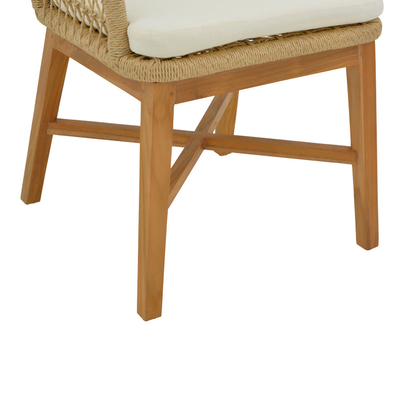 Armchair Elaiza pakoworl teak wood and pe rope in natural-beige shade with cushion 58x60x90cm