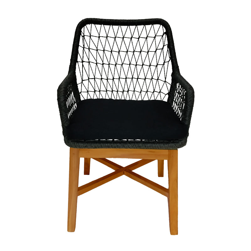 Armchair Elaiza pakoworld teak wood and synthetic rope in natural-black shade with cushion 58x60x90cm