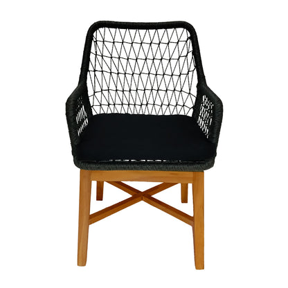 Armchair Elaiza pakoworld teak wood and synthetic rope in natural-black shade with cushion 58x60x90cm