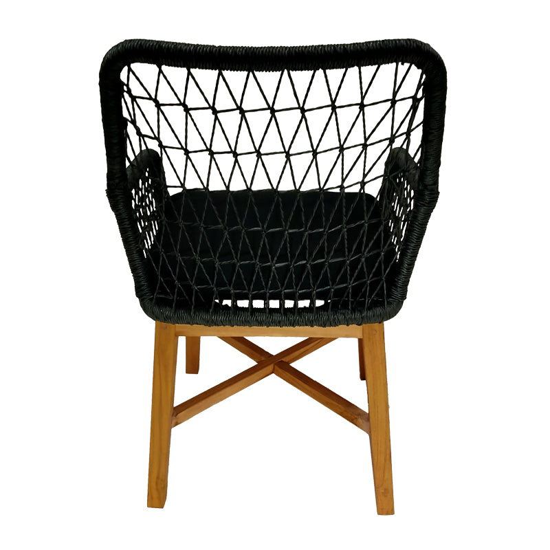 Armchair Elaiza pakoworld teak wood and synthetic rope in natural-black shade with cushion 58x60x90cm