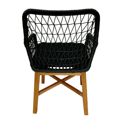 Armchair Elaiza pakoworld teak wood and synthetic rope in natural-black shade with cushion 58x60x90cm