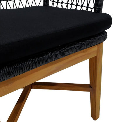 Armchair Elaiza pakoworld teak wood and synthetic rope in natural-black shade with cushion 58x60x90cm