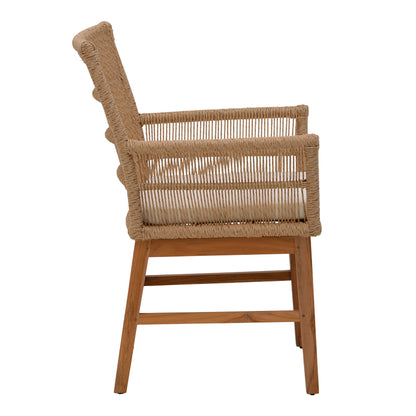 Inca armchair pakoworld teak wood and pe rope in natural-beige shade with cushion 60x61x90cm