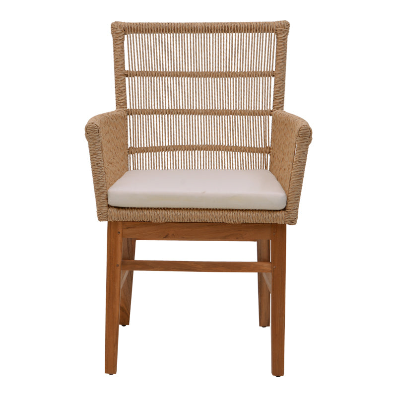 Inca armchair pakoworld teak wood and pe rope in natural-beige shade with cushion 60x61x90cm