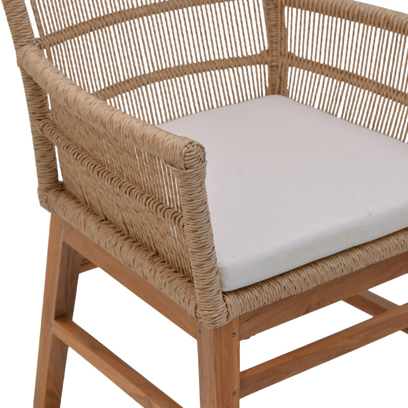 Inca armchair pakoworld teak wood and pe rope in natural-beige shade with cushion 60x61x90cm