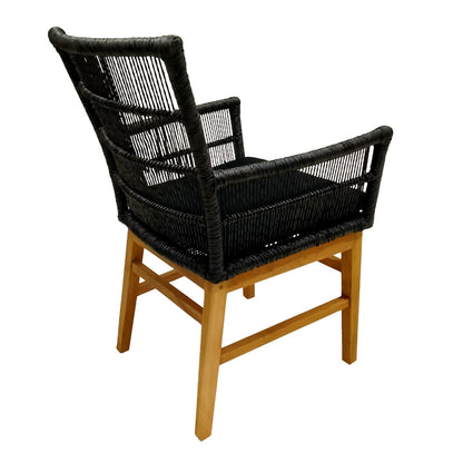 Inca armchair pakoworld teak wood and synthetic rope in natural-black shade with cushion 60x61x90cm