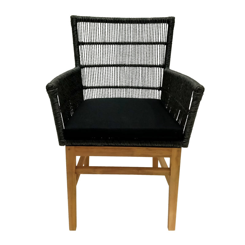 Inca armchair pakoworld teak wood and synthetic rope in natural-black shade with cushion 60x61x90cm