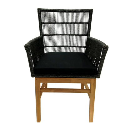 Inca armchair pakoworld teak wood and synthetic rope in natural-black shade with cushion 60x61x90cm