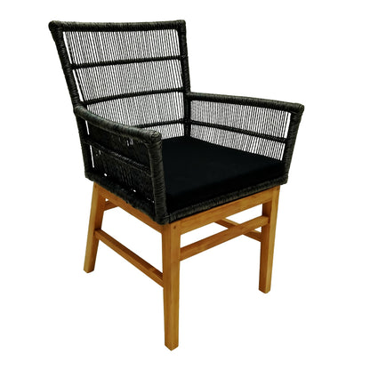 Inca armchair pakoworld teak wood and synthetic rope in natural-black shade with cushion 60x61x90cm