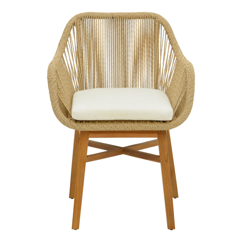 Kalie armchair pakoworld teak wood and pe rope in natural-beige shade with cushion 60x61x80cm