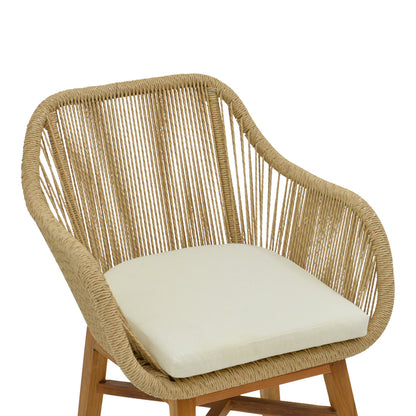 Kalie armchair pakoworld teak wood and pe rope in natural-beige shade with cushion 60x61x80cm