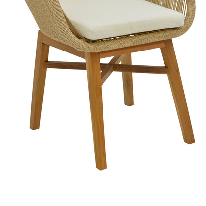 Kalie armchair pakoworld teak wood and pe rope in natural-beige shade with cushion 60x61x80cm