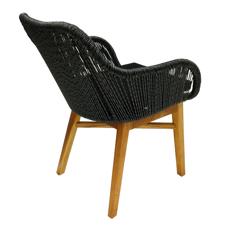 Kalie armchair pakoworld teak wood and synthetic rope in natural-black shade with cushion 60x61x80cm