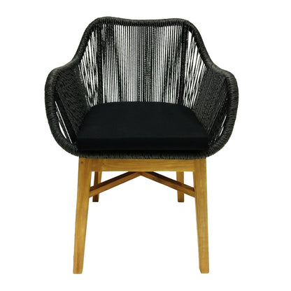 Kalie armchair pakoworld teak wood and synthetic rope in natural-black shade with cushion 60x61x80cm