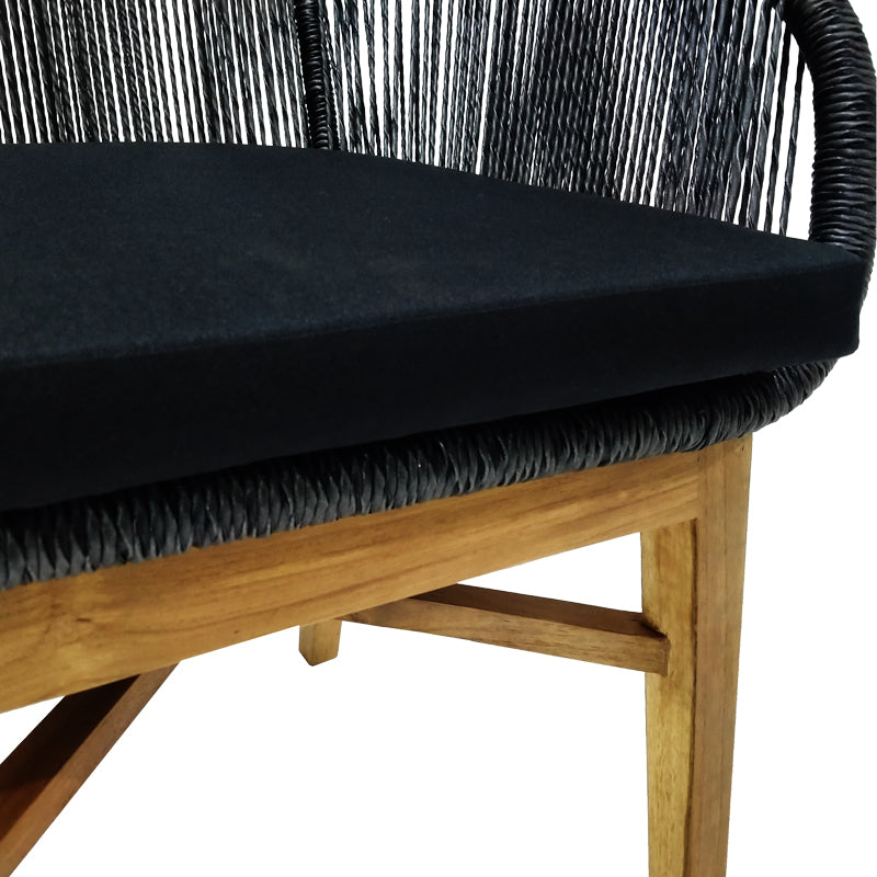 Kalie armchair pakoworld teak wood and synthetic rope in natural-black shade with cushion 60x61x80cm