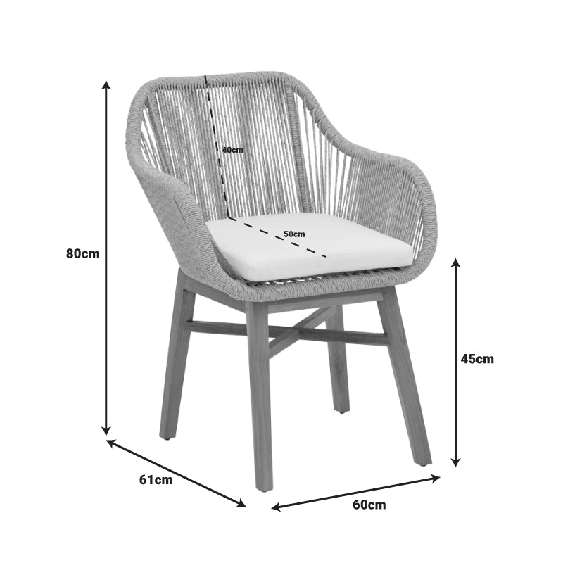 Kalie armchair pakoworld teak wood and synthetic rope in natural-black shade with cushion 60x61x80cm