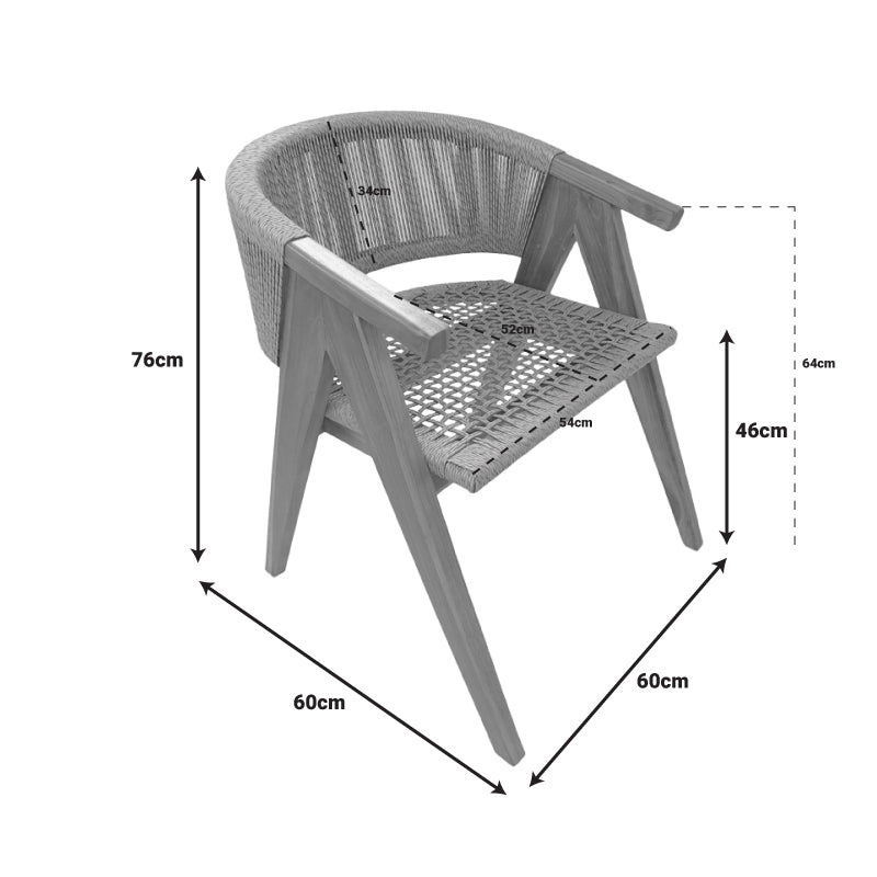 Armchair Wolly teak wood and pe rope in natural shade 60x60x76cm