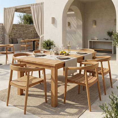 Noody-Wooly teak wood dining table 7pcs in natural shade