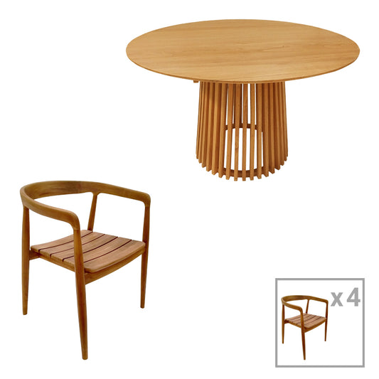Dining set 5pcs Noody-Kenda pakoworld teak wood in natural shade