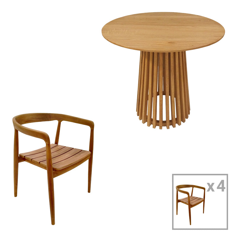Dining set 5pcs Noody-Kenda pakoworld teak wood in natural shade D80x75