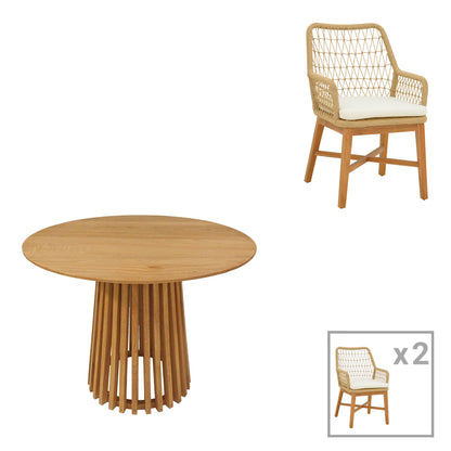 Dining set Elaiza-Kenda pakoworld 3pieces set in natural-beige shade D80x75cm