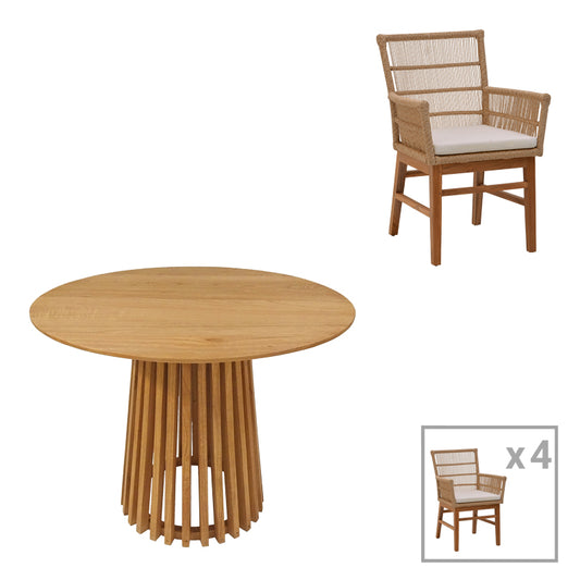 Inca-Kenda pakoworld dining set 5pcs in natural-beige shade Φ80x75cm
