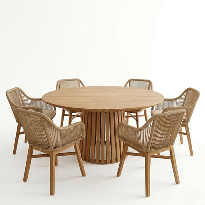 Kalie-Kenda I dining set 7pcs in natural-beige shade Φ120x75cm