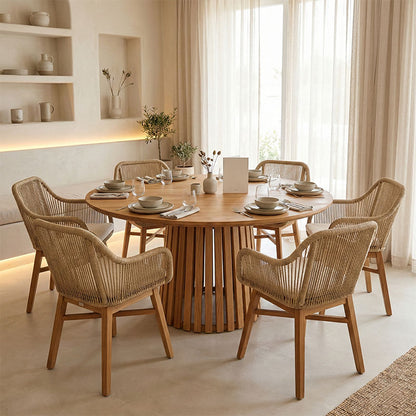 Kalie-Kenda I dining set 7pcs in natural-beige shade Φ120x75cm