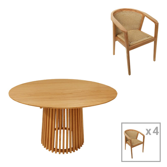 Granny-Kenda pakoworld dining set 5pcs in natural-beige shade Φ120x75cm