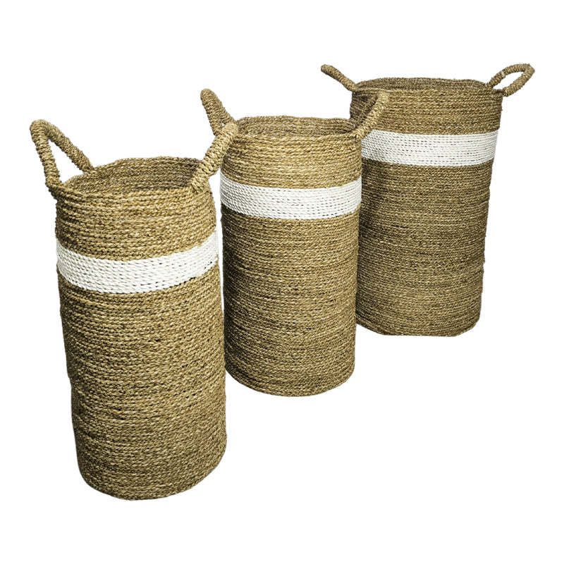 Deco basket Fesia Inart set of 3pieces natural-white color seagrass