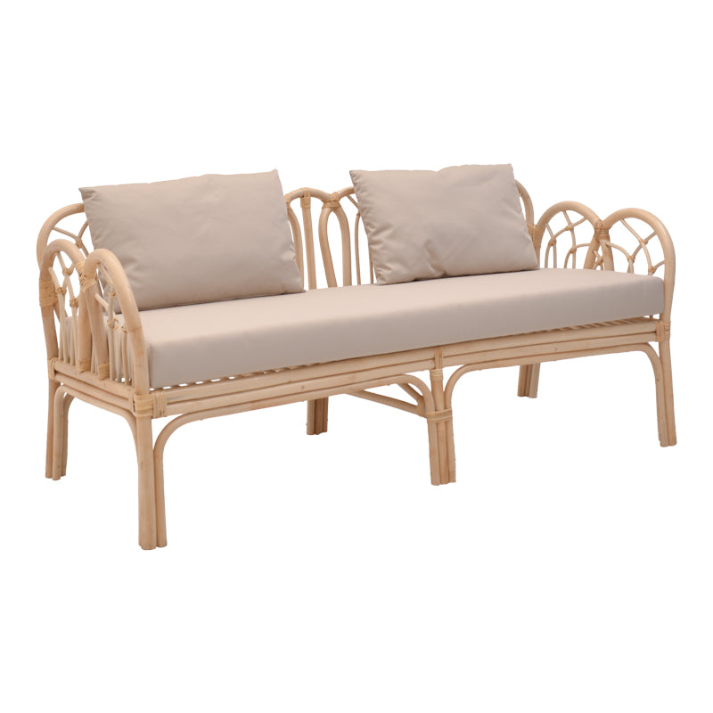 Ytrone sofa pakoworld natural color rattan pe-beige cushion 166x61.5x71cm