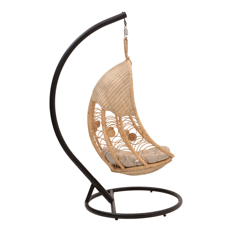 Labreone swing pakoworld rattan pe in natural color-black metal-beige cushion 82x82x200cm