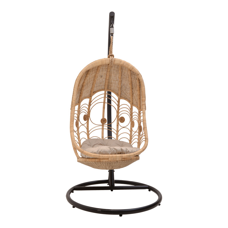 Labreone swing pakoworld rattan pe in natural color-black metal-beige cushion 82x82x200cm