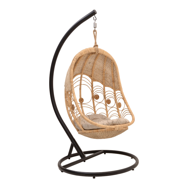 Labreone swing pakoworld rattan pe in natural color-black metal-beige cushion 82x82x200cm