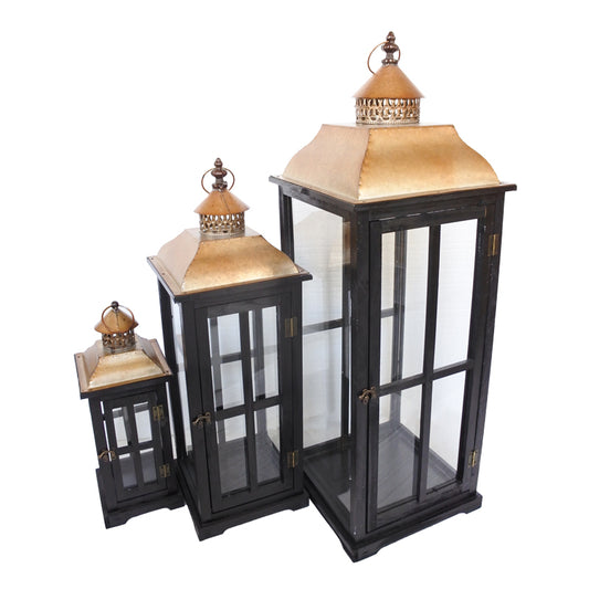 Finile Inart lantern set of 3 aluminum in black shade