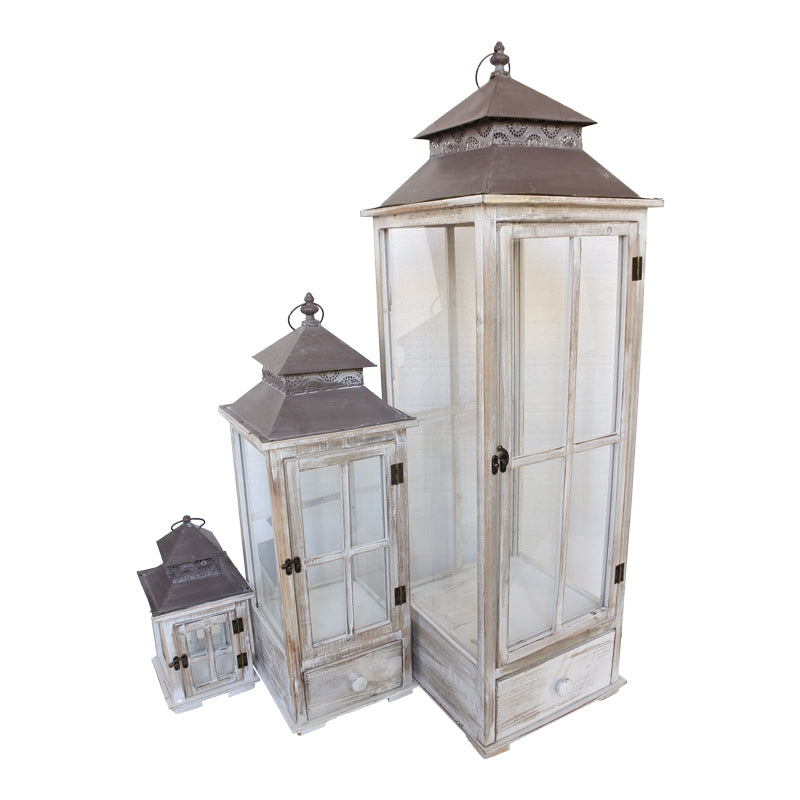 Lantern Jannie Inart set of 3 aluminum in antic white shade