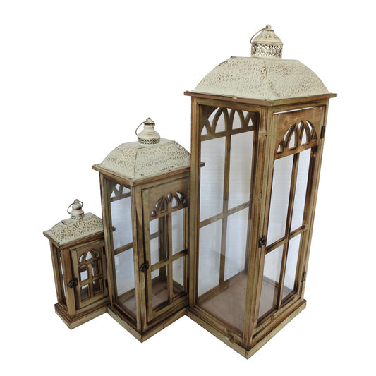 Lantern Berie Inart set of 3 aluminum in brown shade