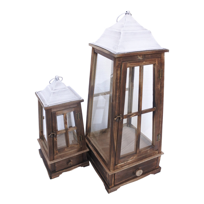 Lantern Hally Inart set of 2 aluminum in a dark brown shade