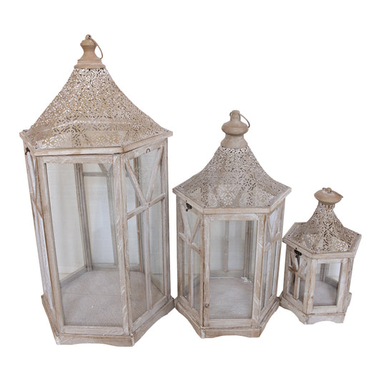 Tally Inart lantern set of 3 aluminum in brown shade